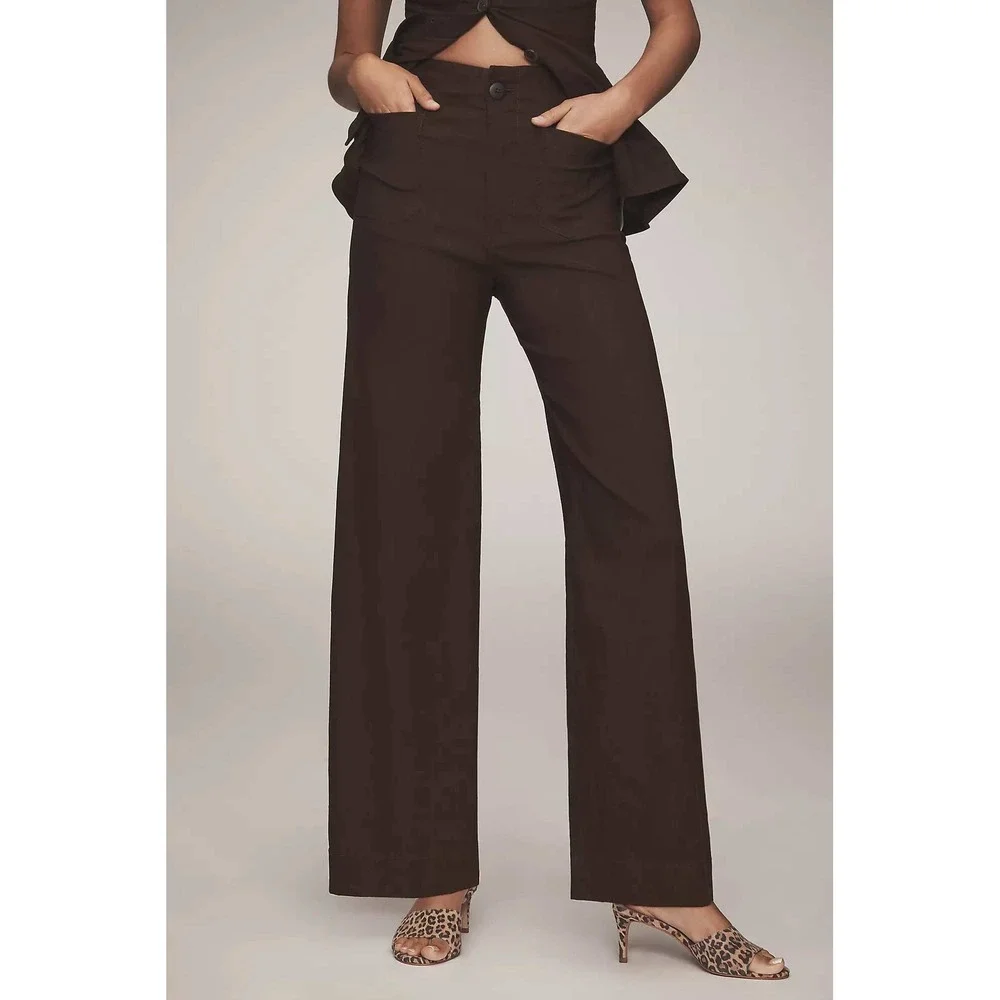 NWT Maeve Anthropologie Black Wide Leg High Rise Twill Size 33‎ Elevated Basics
